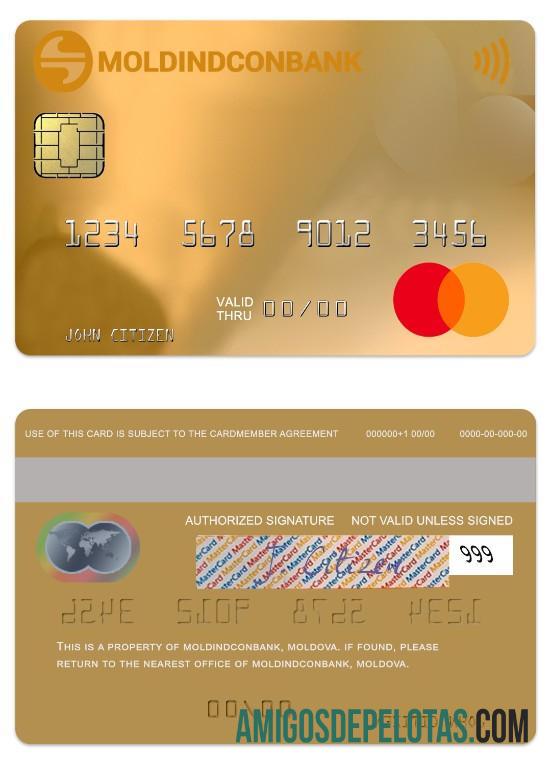 Moldova MoldindconBank Gold Credit Mastercard template
